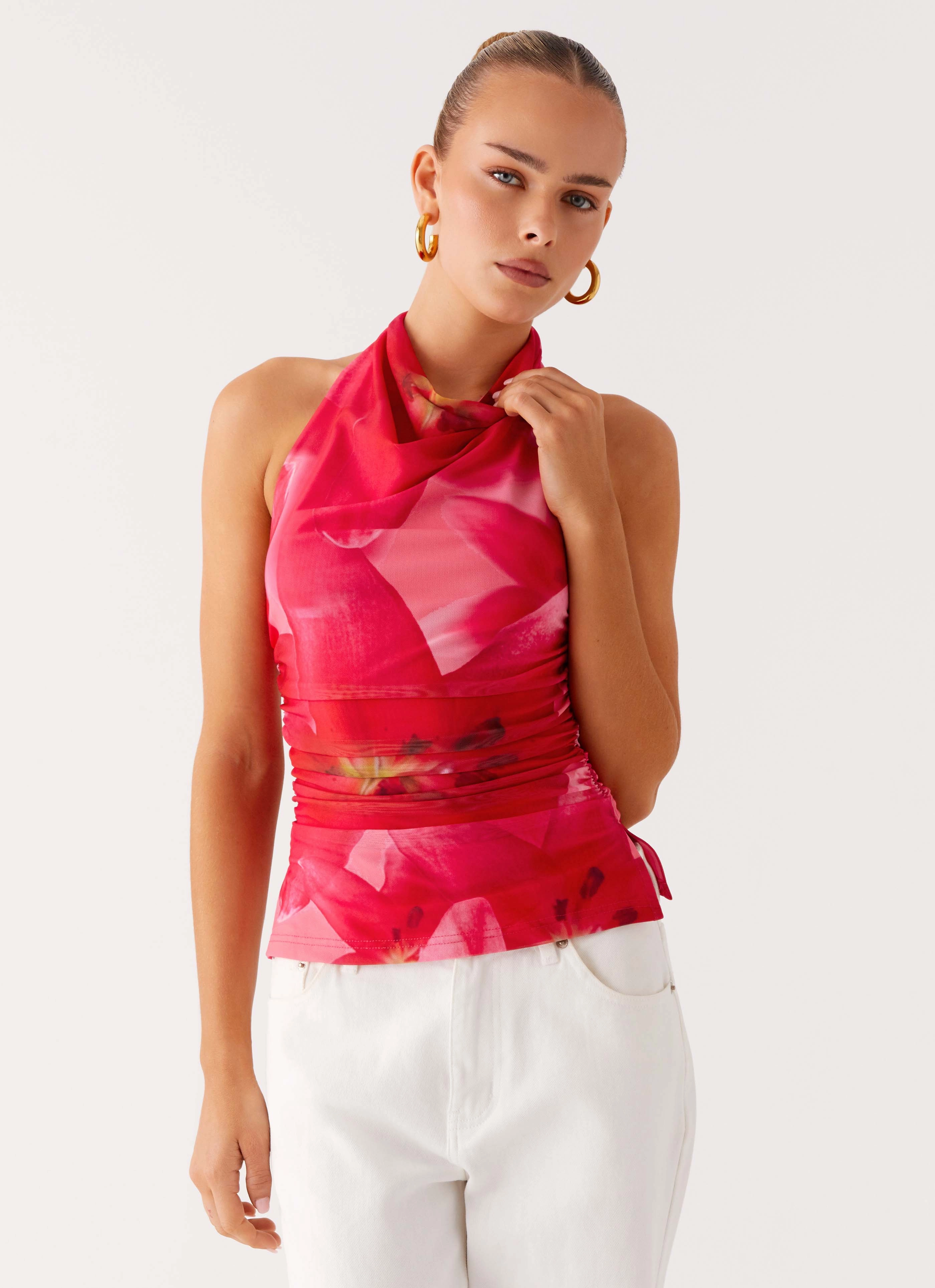 Trendy Shirt Delany Halter Top - Peach Watermelon Flower