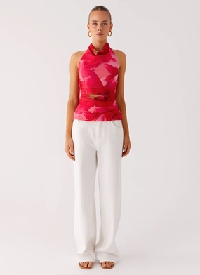 AntiSnag Fabric BreathableMeshPanel Delany Halter Top - Peach Watermelon Flower