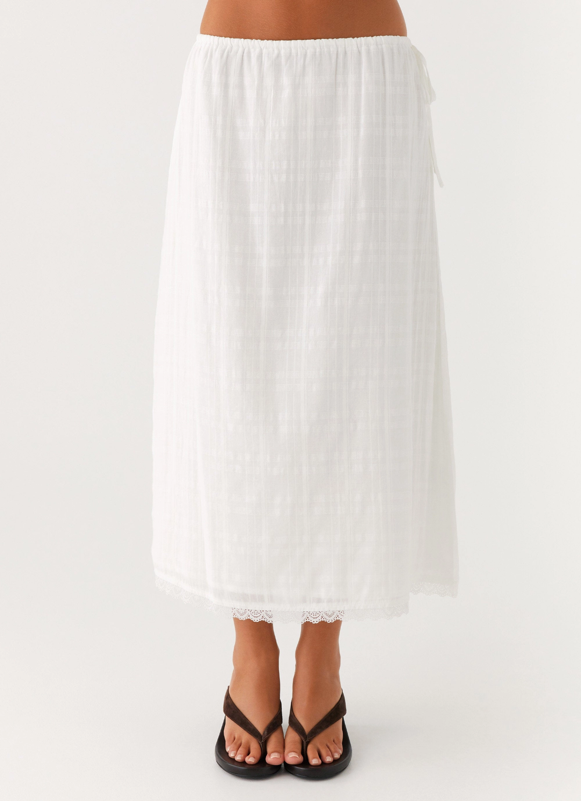 Recycled Polyester Adjustable Closure Sweet Lullaby Midi Skirt - White