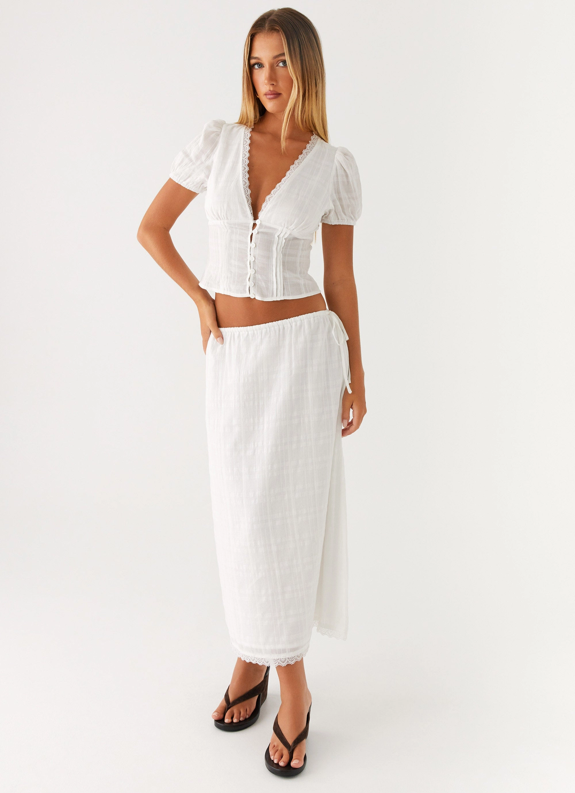 Sweet Lullaby Midi Skirt - White Runway Ready