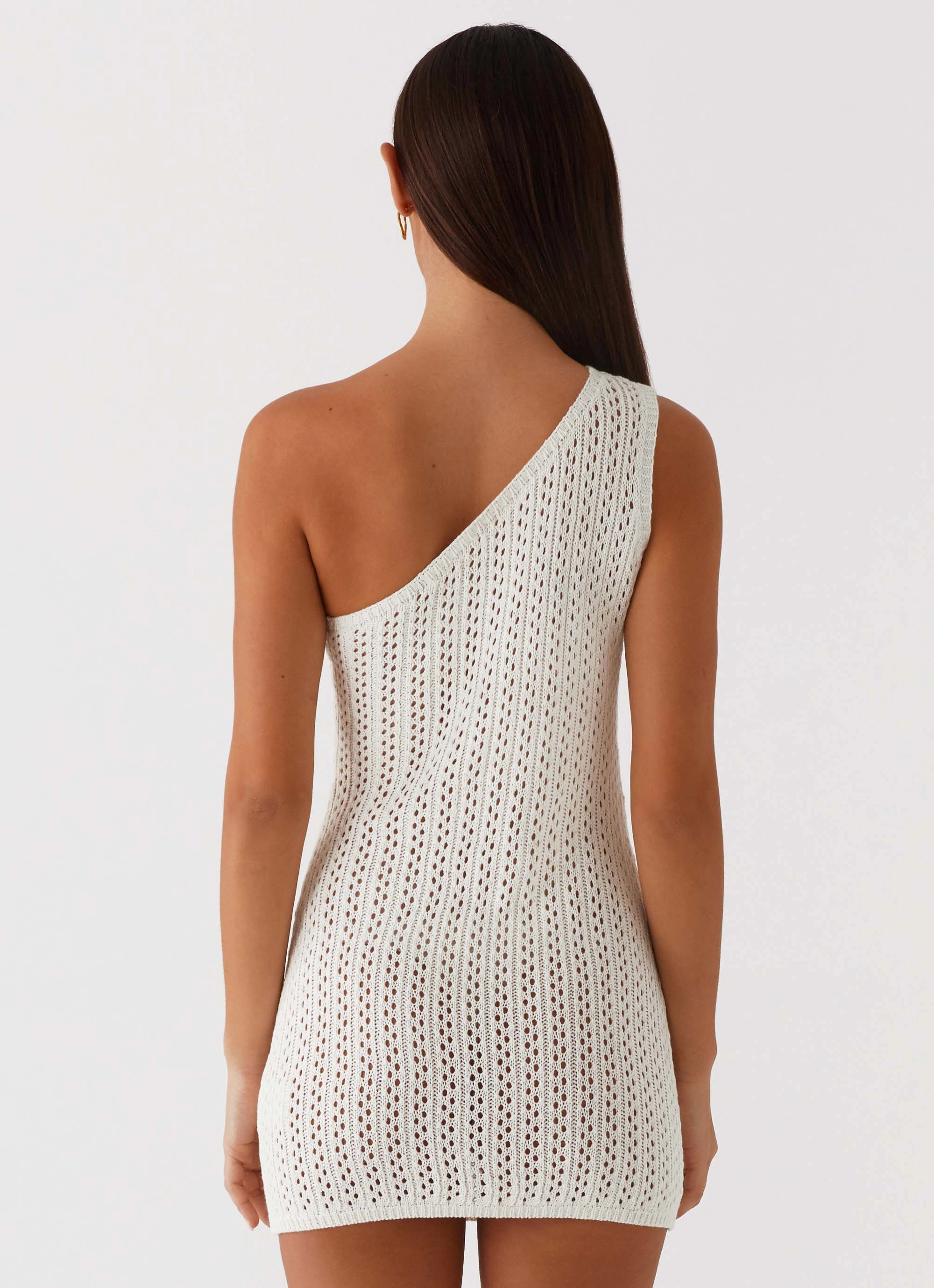 Texture Shot Non Irritating Seams Afterglow One Shoulder Crochet Mini Dress - Ivory