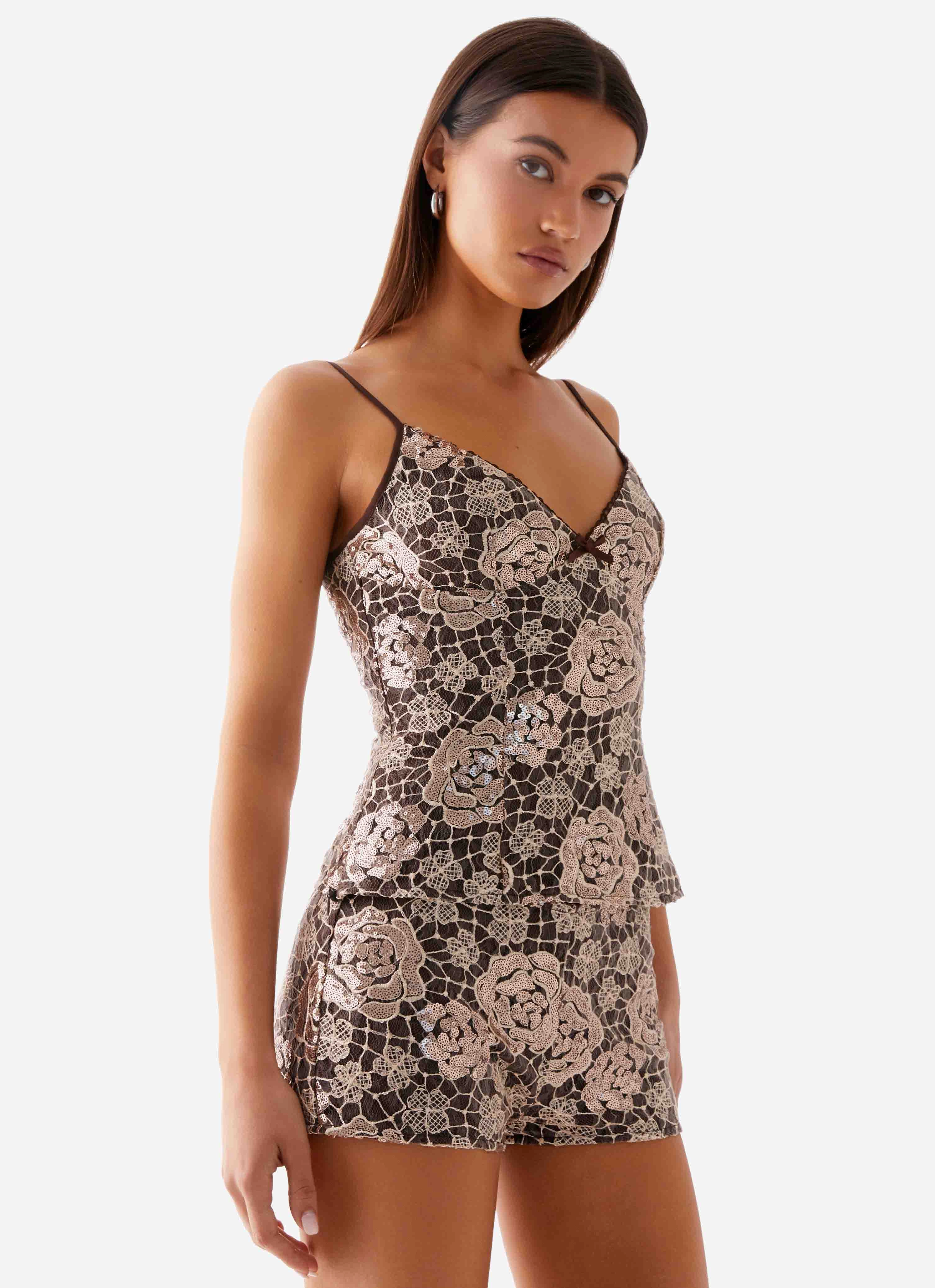 ArticulatedElbowShaping Apolina Sequin Cami Top - Chocolate