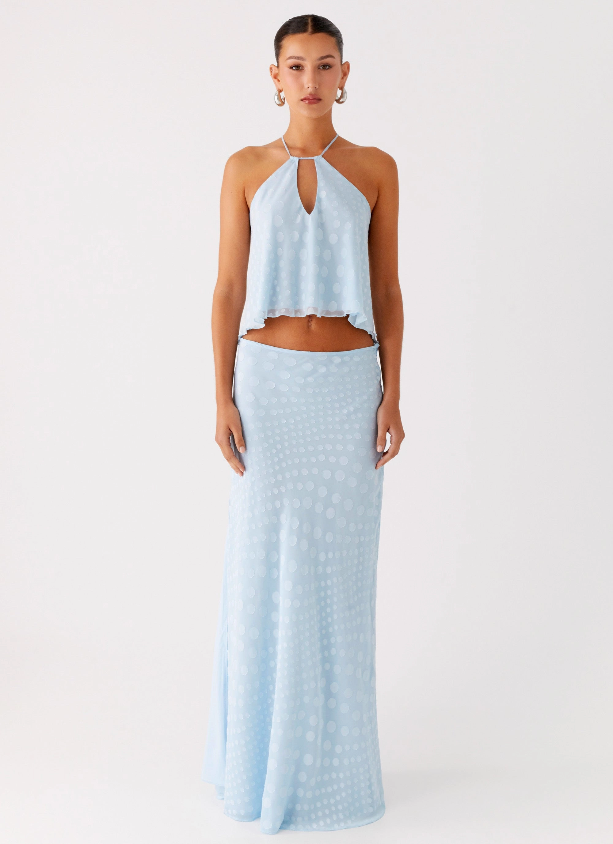Mena Chiffon Spot Top - Blue Flex Fit Shoulder Construction LayeredDurability