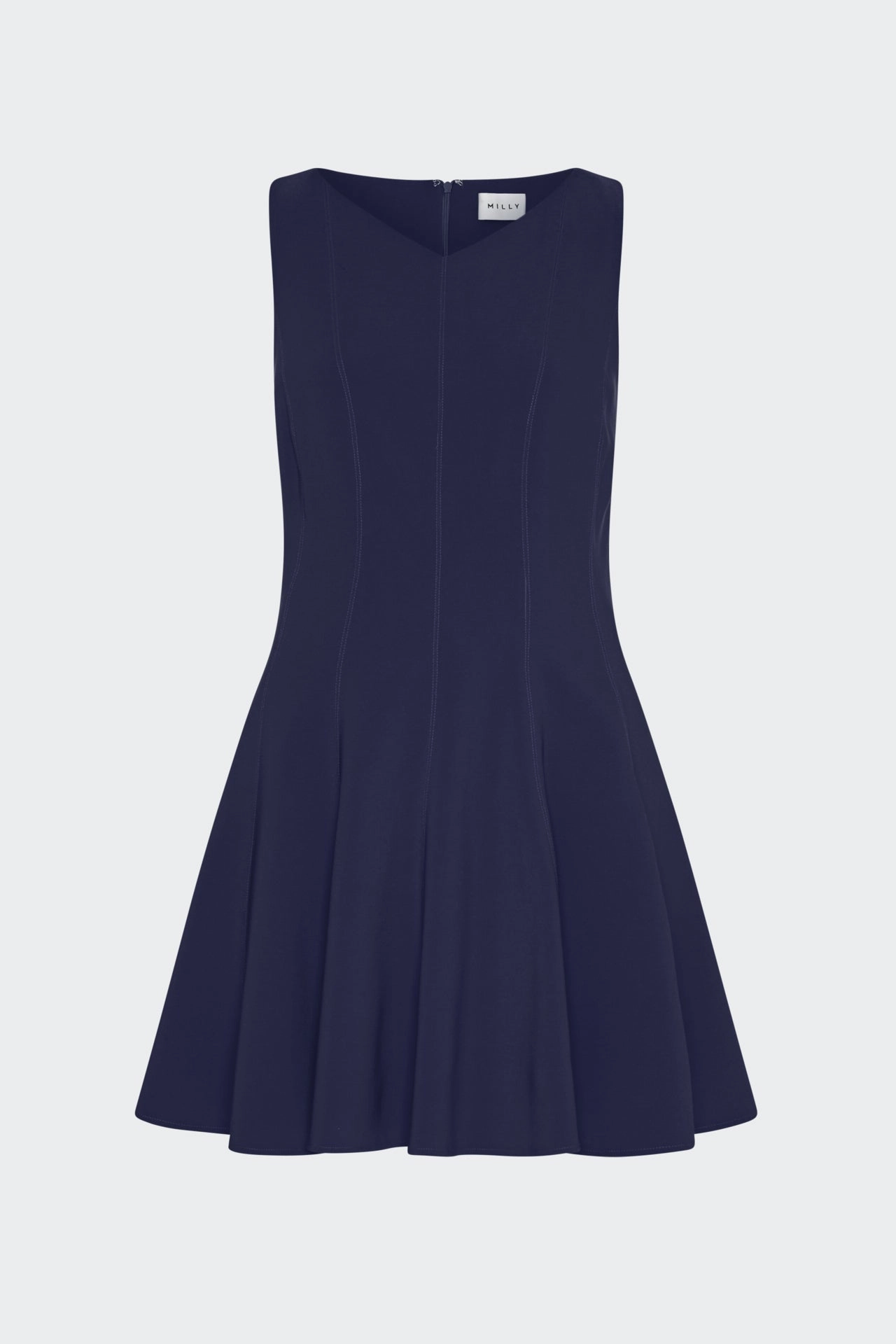 Sleeveless Stretch Cady Fit And Flare Dress Front Ruffle