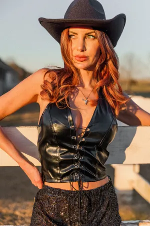 Coyote Ugly Leather Lace Up Crop PlushLining WrinkleFree Weave