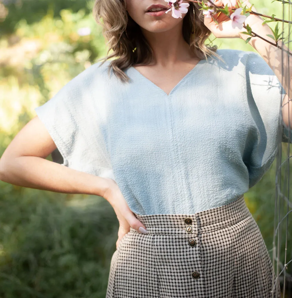 Comfortable Cotton Dolman Top in BB Blue Texture Cotton