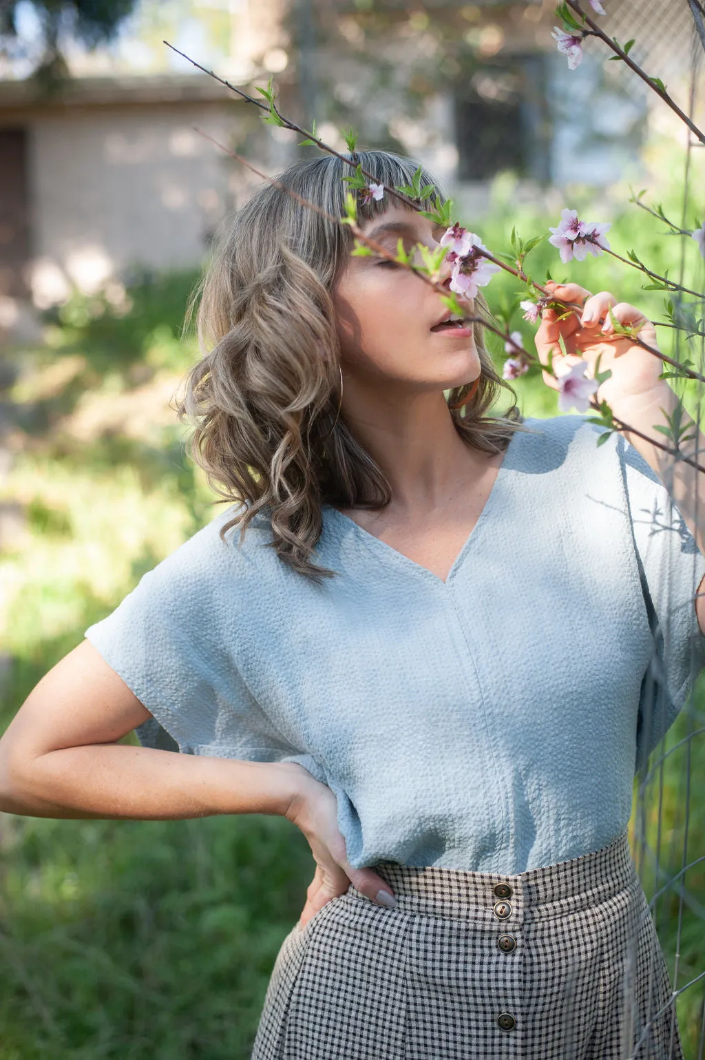 Dolman Top in BB Blue Texture Cotton Daily Wear BreathableMoistureBarrier