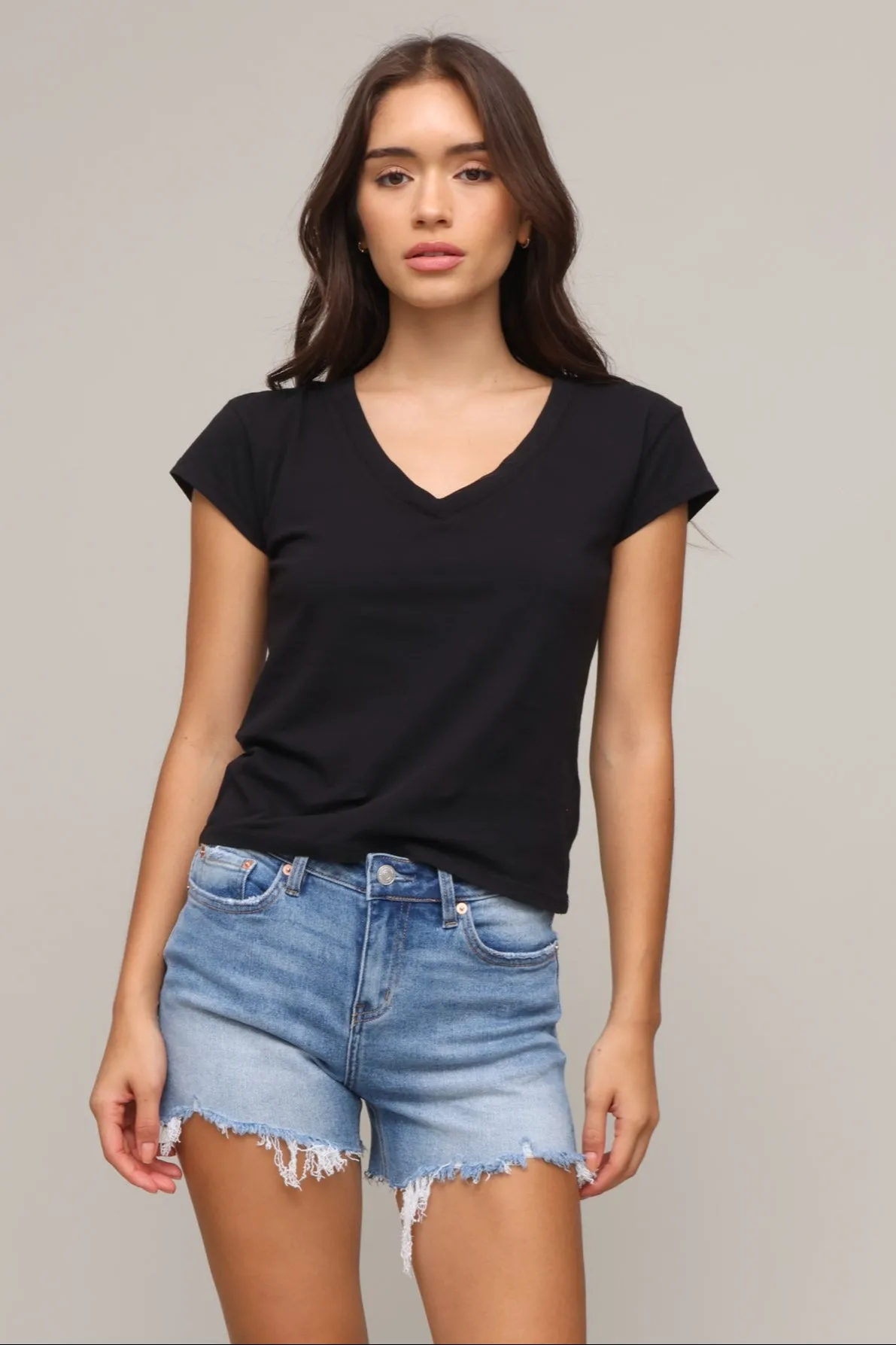 Modern Slub V-Neck Tee Office Attire FlexibleElasticatedEdging