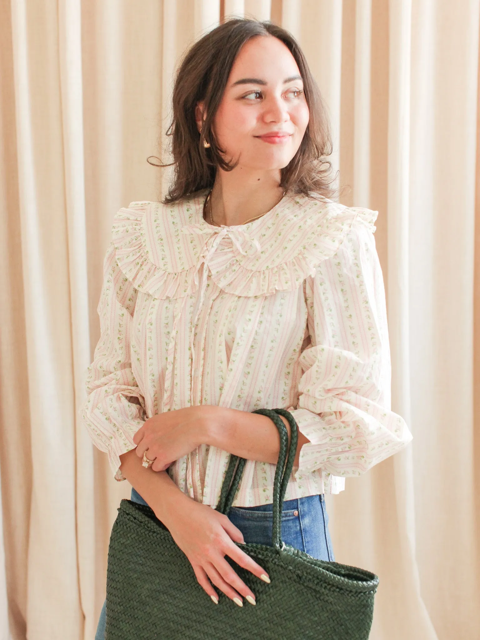 Natalie Peter Pan Collar Blouse Stretchy Top Bold Design