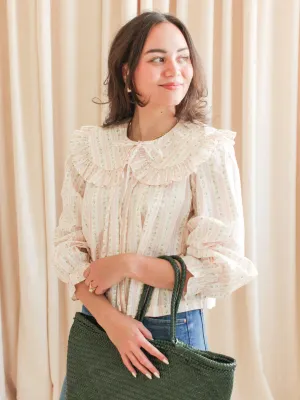 Natalie Peter Pan Collar Blouse Stretchy Top Bold Design