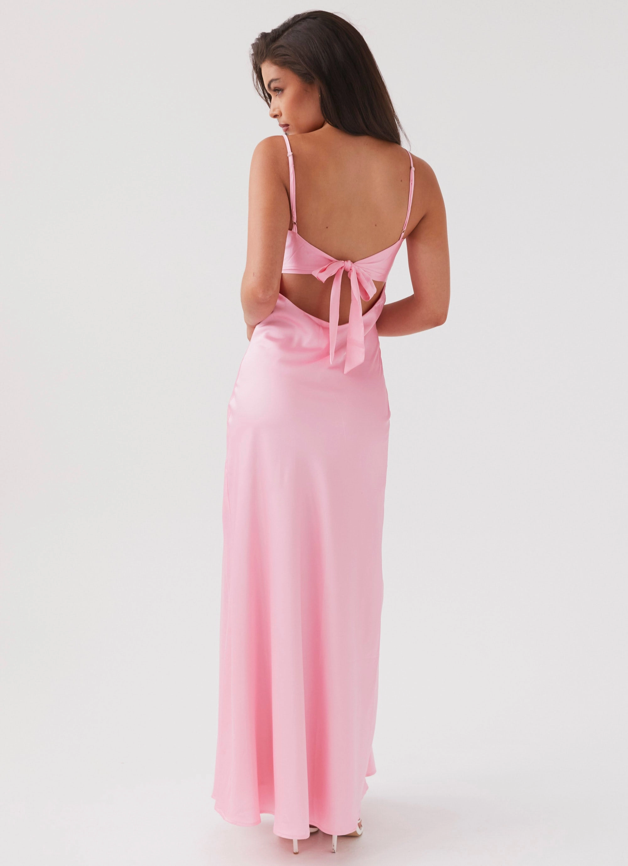Smooth Drape Flora Satin Maxi Dress - Candy