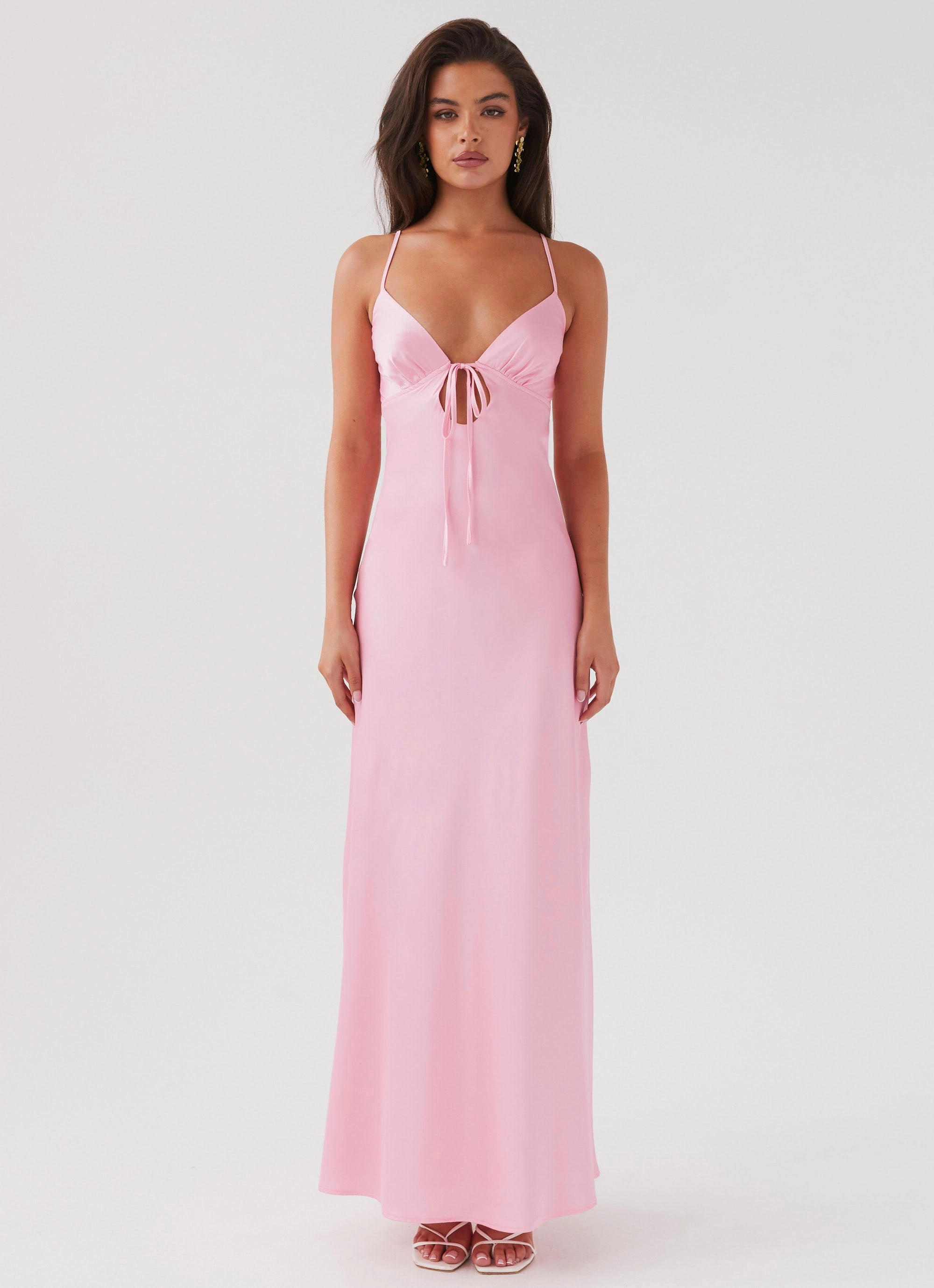 Elegant Comfort Flora Satin Maxi Dress - Candy