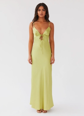 Slim Silhouette Bold colors Flora Satin Maxi Dress - Green Expectations
