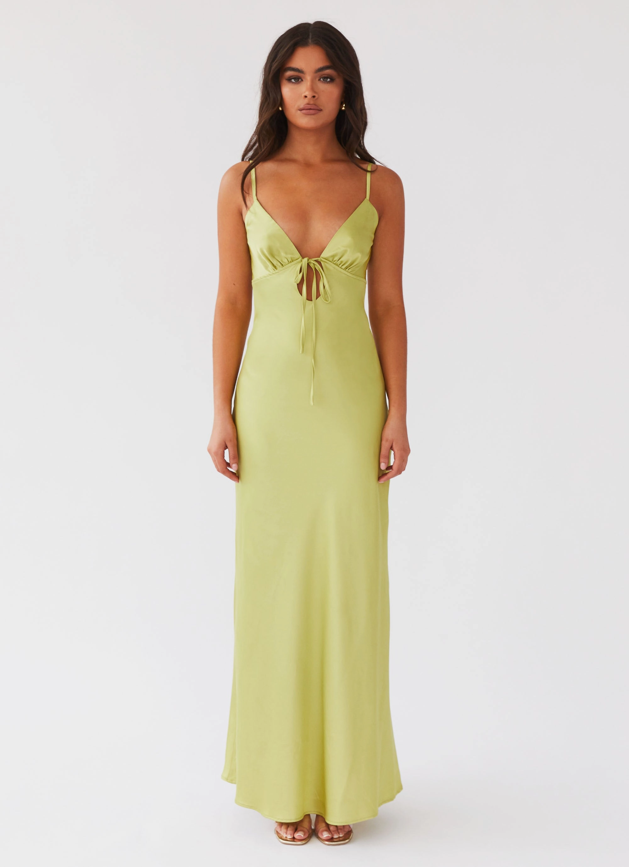 Slim Silhouette Bold colors Flora Satin Maxi Dress - Green Expectations