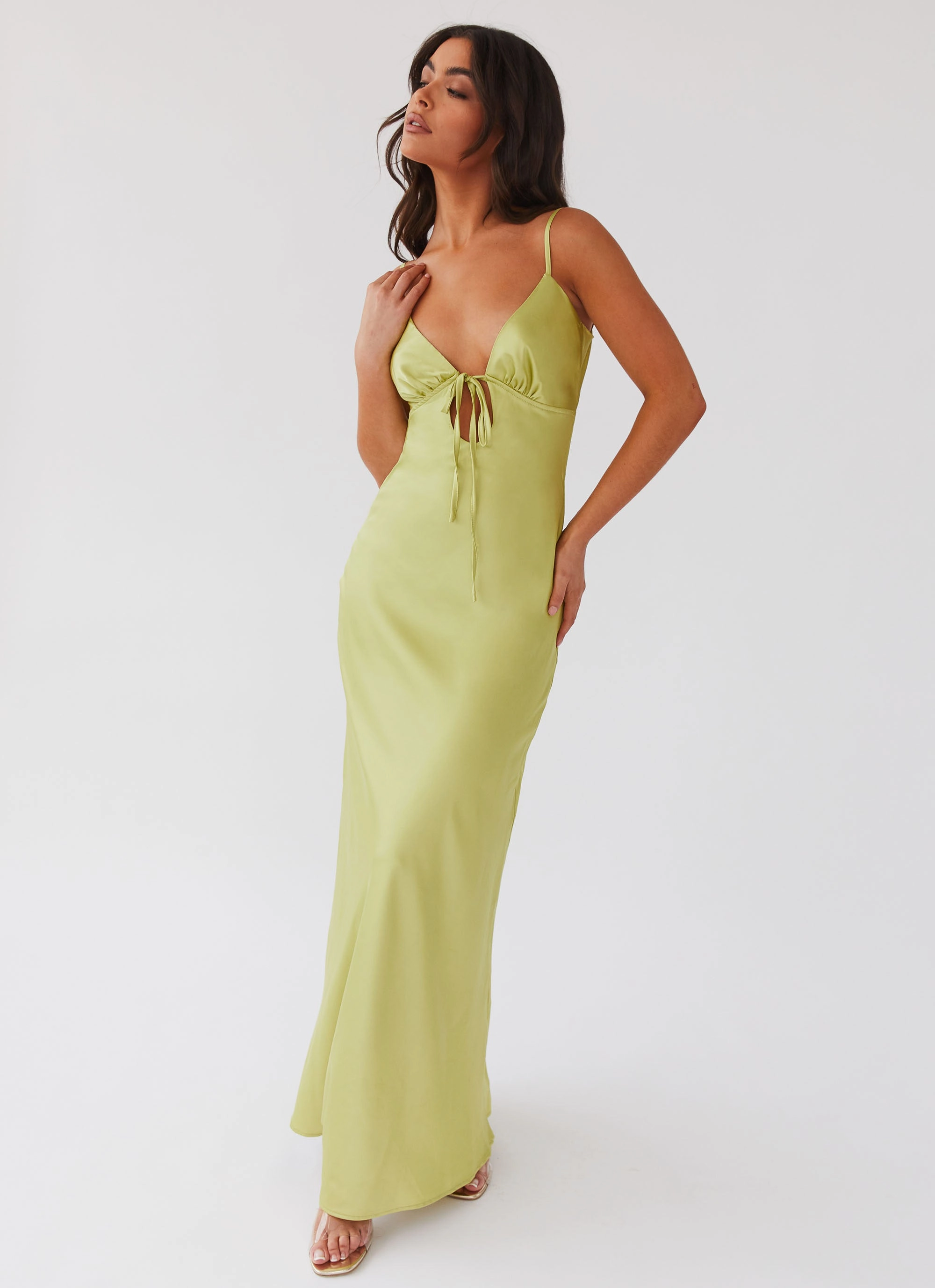 Flora Satin Maxi Dress - Green Expectations Button-front