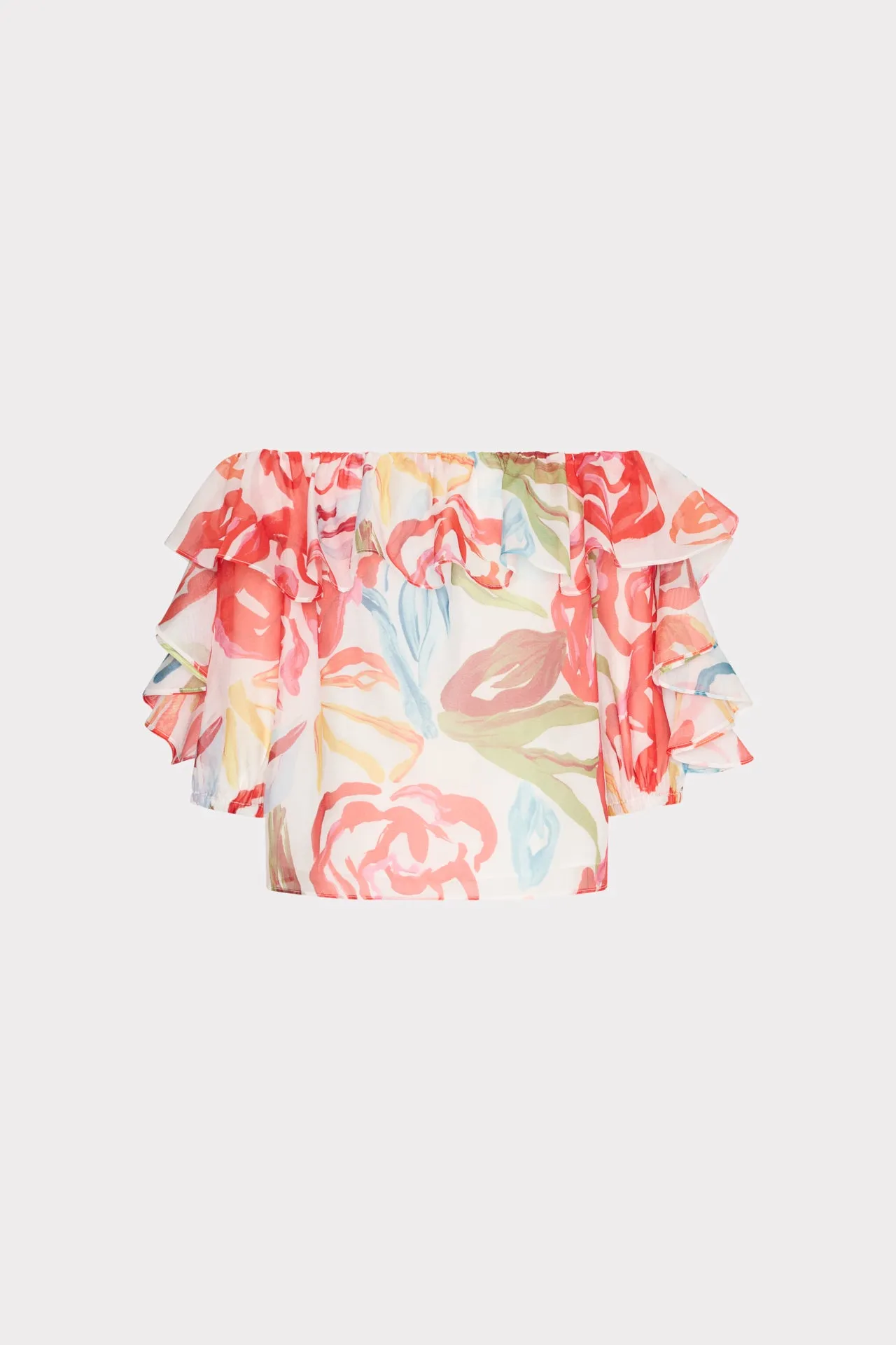 FlexibleSole CrossGrain Fabric Floraison Rouge Organza Ruffle Top