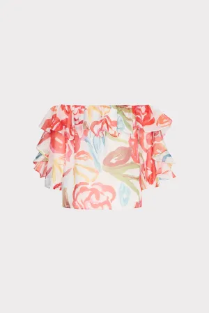 Floraison Rouge Organza Ruffle Top FadeResistant Thermal Regulating Design