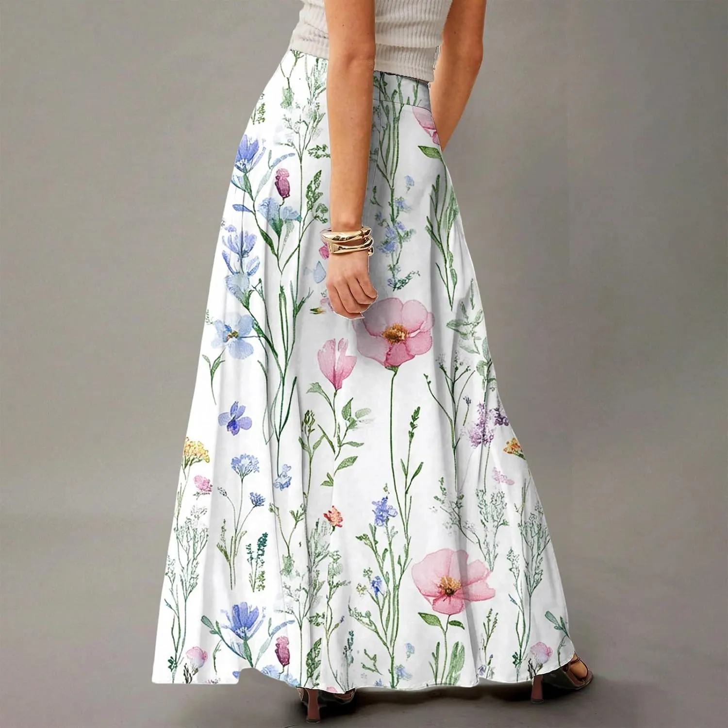 Floral Maxi Skirts for Women 2025 Summer Casual Flowy High Waisted Plus Size Long Boho Work Skirt with Pockets