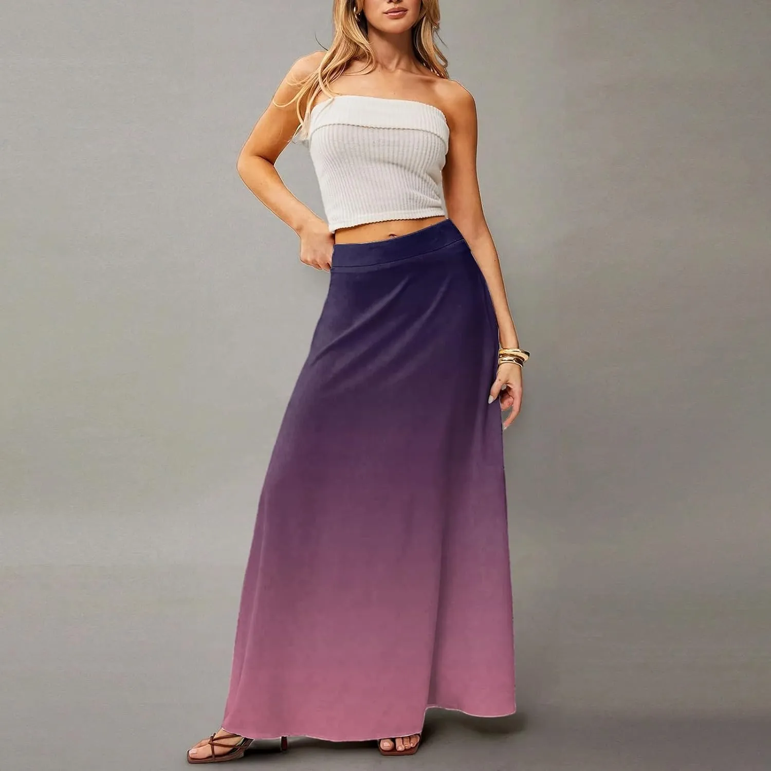 Floral Maxi Skirts for Women Trendy Summer Casual Flowy High Waisted Plus Size Long Boho Work Skirt with Pockets