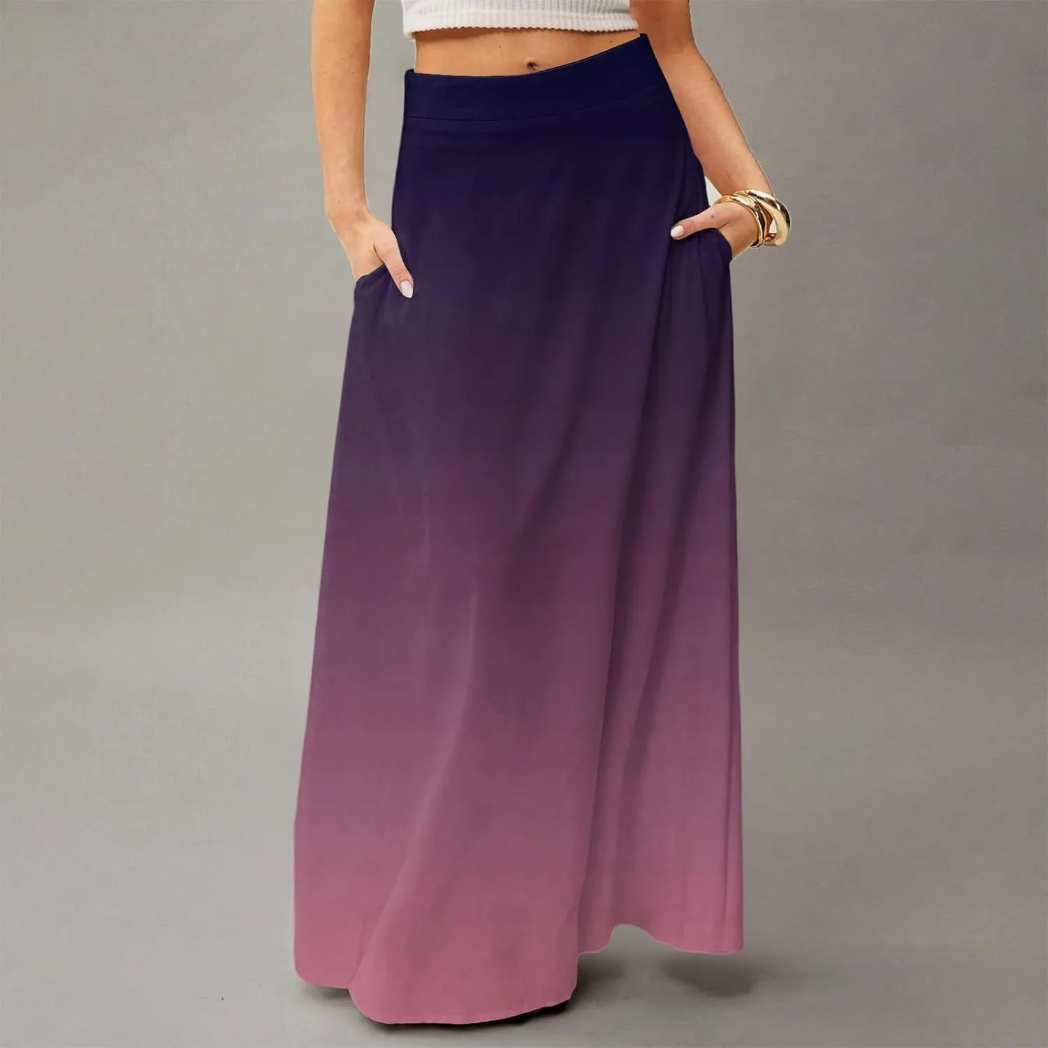 Floral Maxi Skirts for Women Trendy Summer Casual Flowy High Waisted Plus Size Long Boho Work Skirt with Pockets