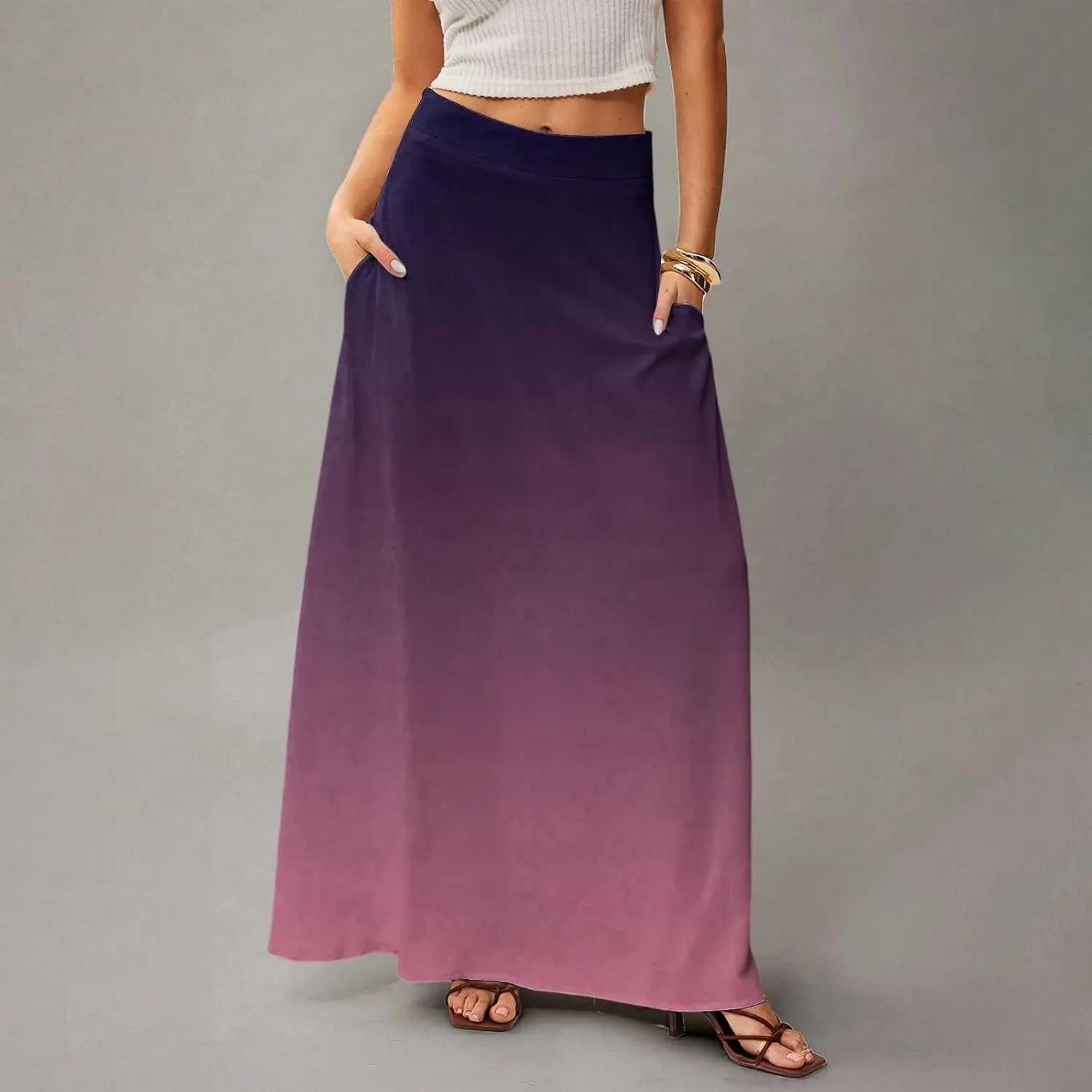 Floral Maxi Skirts for Women Trendy Summer Casual Flowy High Waisted Plus Size Long Boho Work Skirt with Pockets