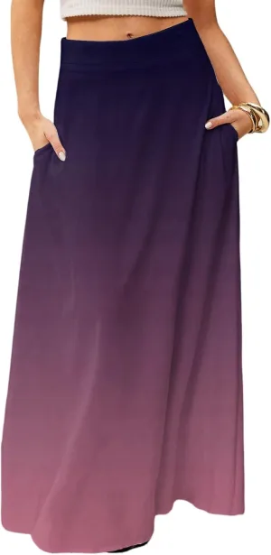 Floral Maxi Skirts for Women Trendy Summer Casual Flowy High Waisted Plus Size Long Boho Work Skirt with Pockets