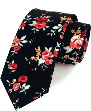 Floral Necktie Men Novelty Ties Peony Floral Printed Skinny Cotton Wedding Ties for Groomsmen