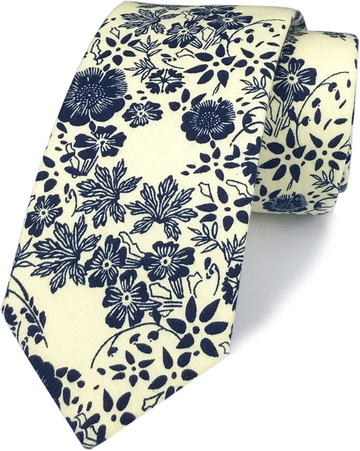 Floral Necktie Men Novelty Ties Peony Floral Printed Skinny Cotton Wedding Ties for Groomsmen