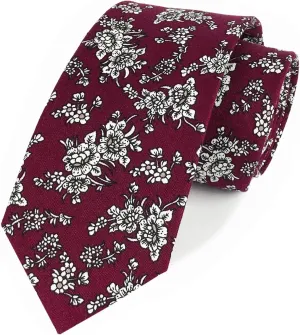 Floral Necktie Men Novelty Ties Peony Floral Printed Skinny Cotton Wedding Ties for Groomsmen