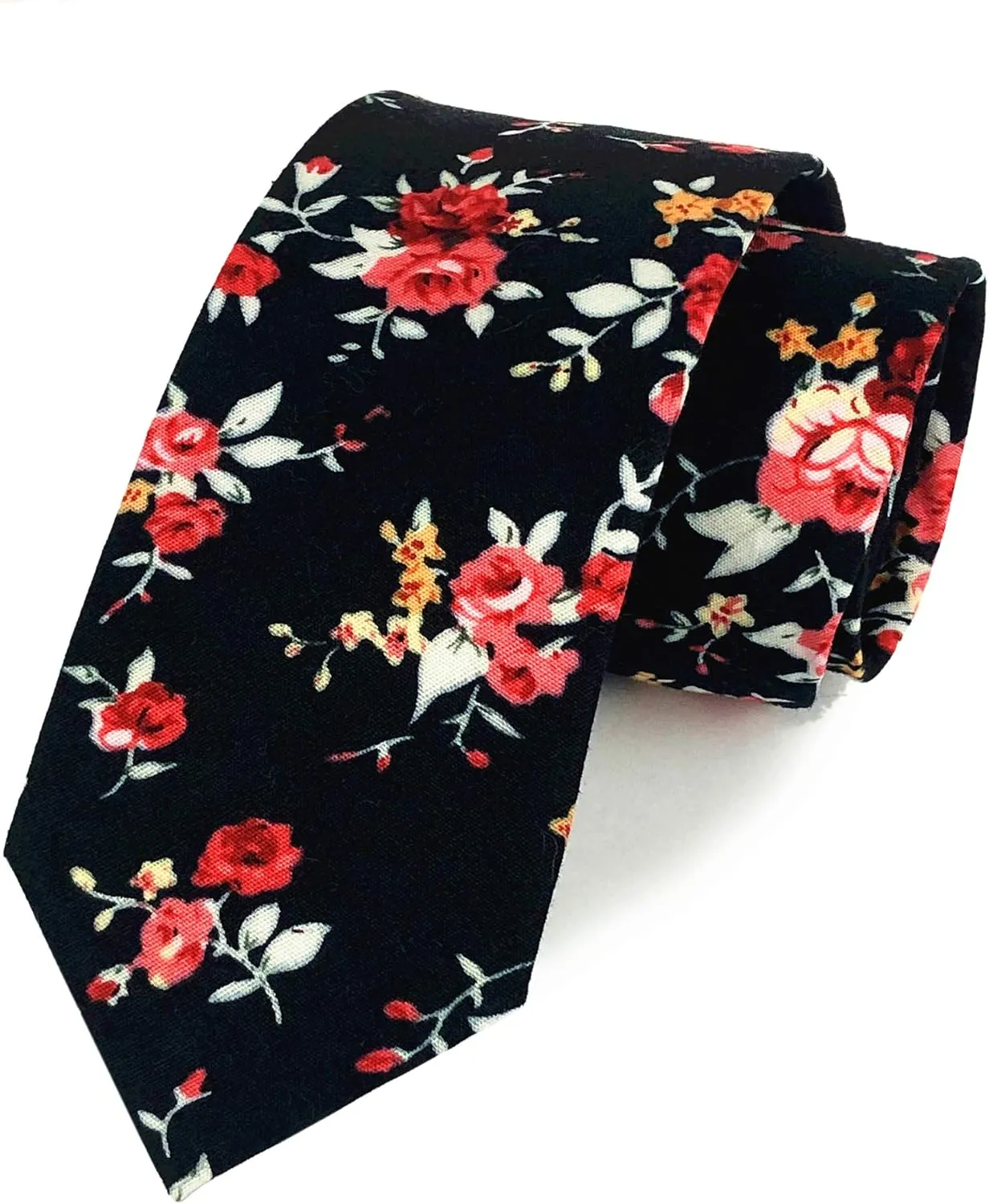 Floral Necktie Men Novelty Ties Peony Floral Printed Skinny Cotton Wedding Ties for Groomsmen