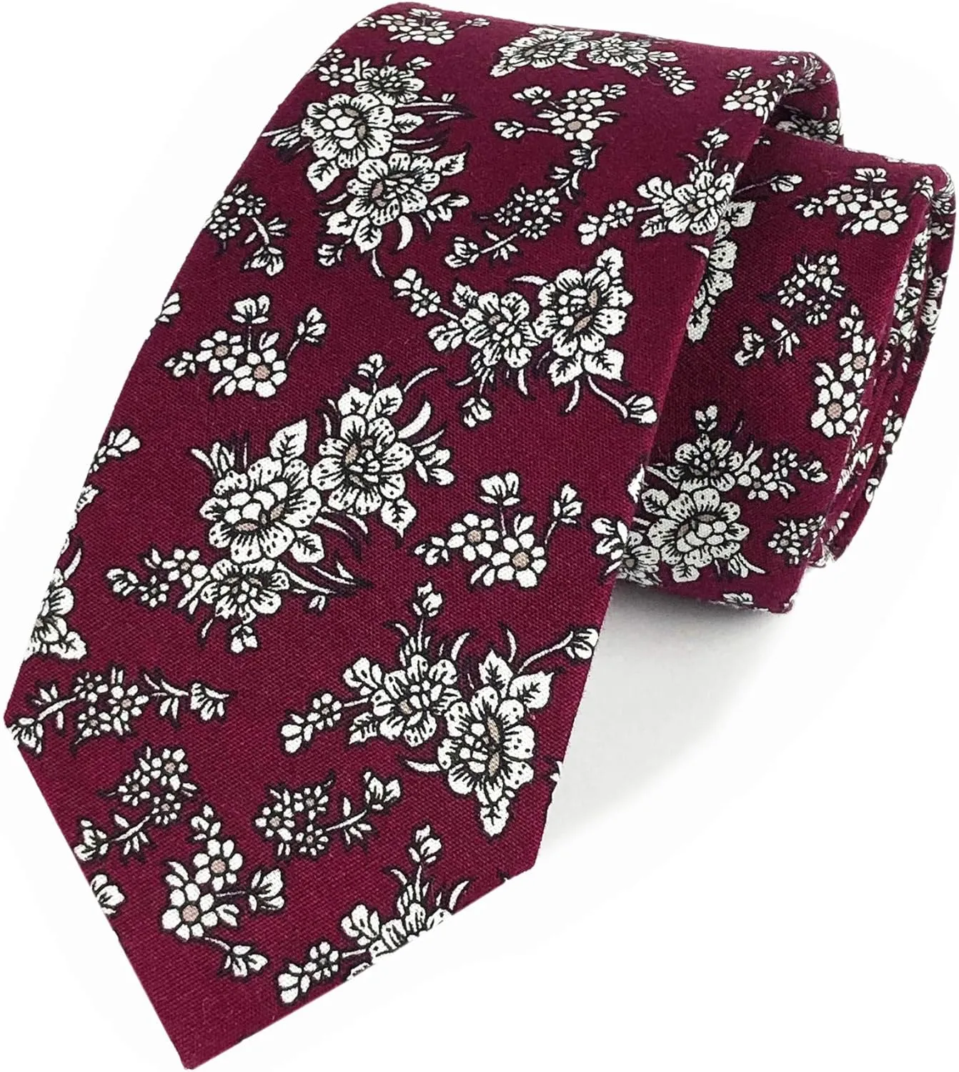 Floral Necktie Men Novelty Ties Peony Floral Printed Skinny Cotton Wedding Ties for Groomsmen