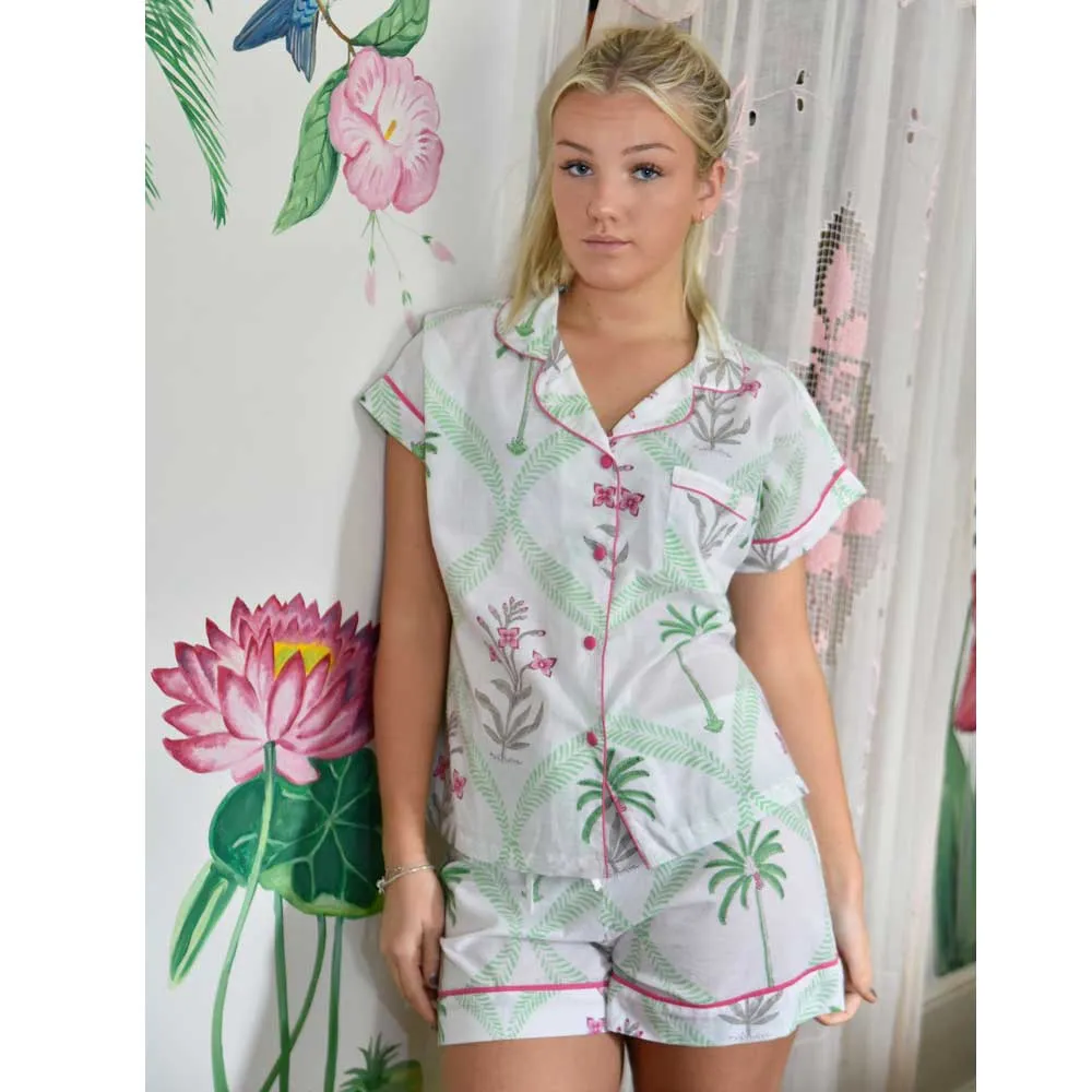 Floral Pink Palms Short Pajama Set - Powell Craft