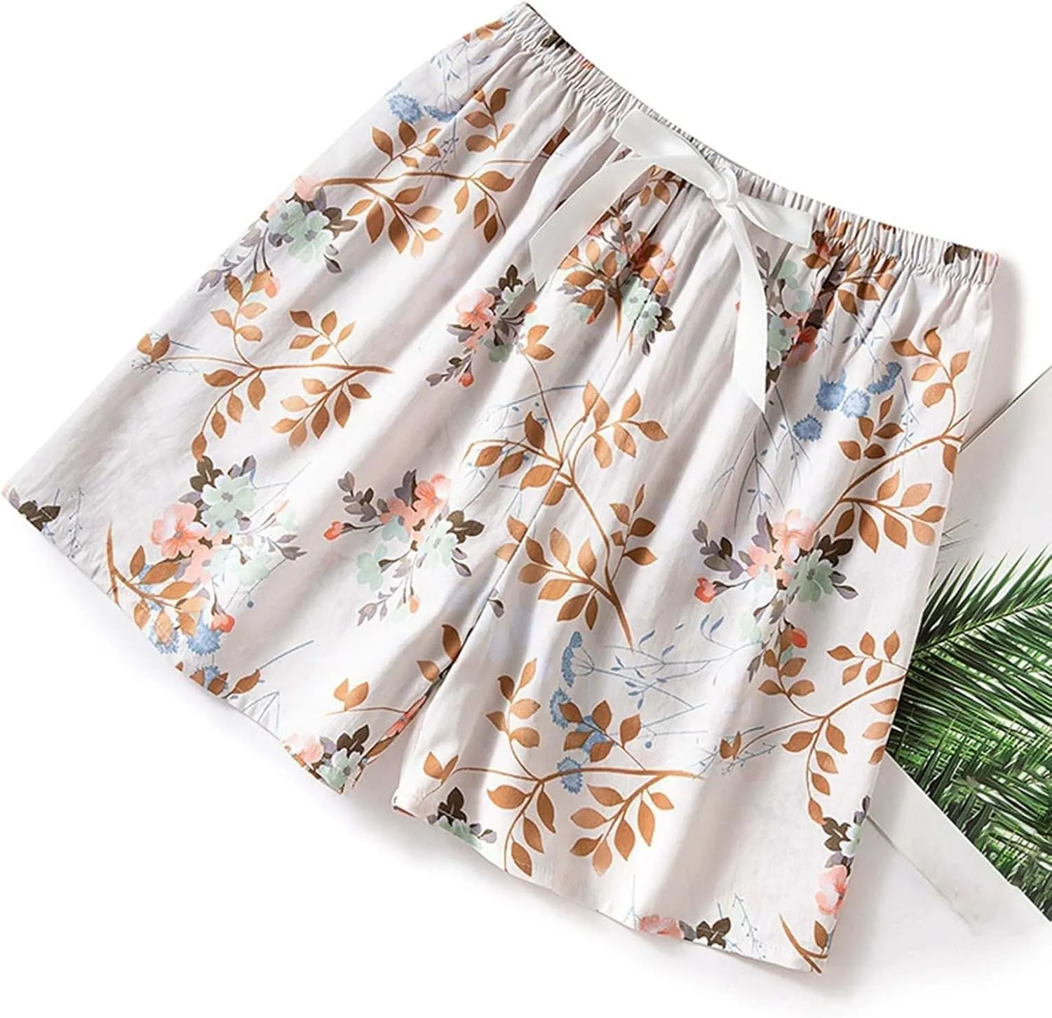 Floral Print Boxer Shorts for Women Comfy Summer Thin Elastic Waist Pjs Bottoms Loose Sleepwear Lounge Pajama Shorts
