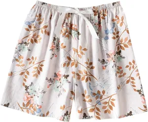 Floral Print Boxer Shorts for Women Comfy Summer Thin Elastic Waist Pjs Bottoms Loose Sleepwear Lounge Pajama Shorts