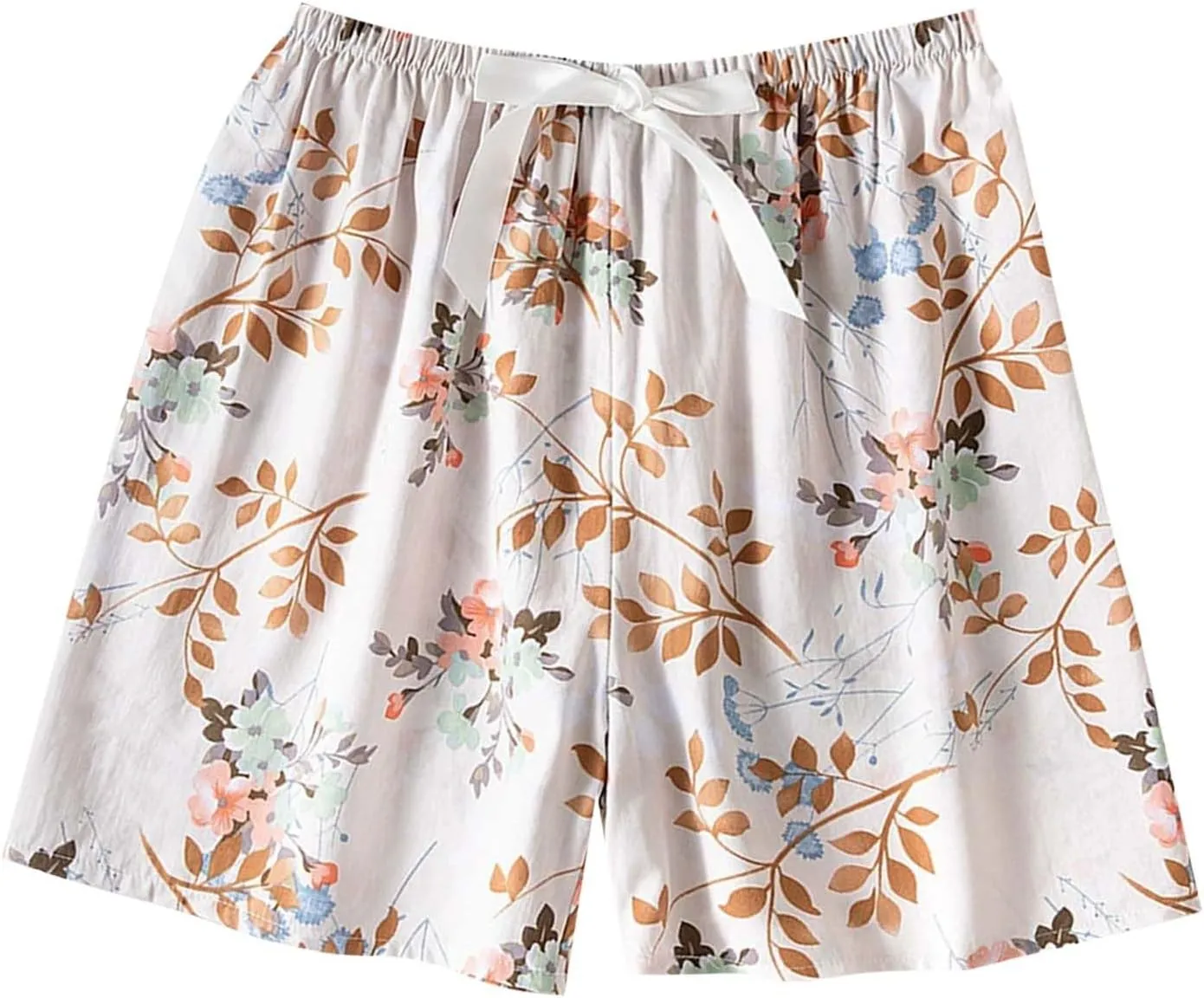 Floral Print Boxer Shorts for Women Comfy Summer Thin Elastic Waist Pjs Bottoms Loose Sleepwear Lounge Pajama Shorts