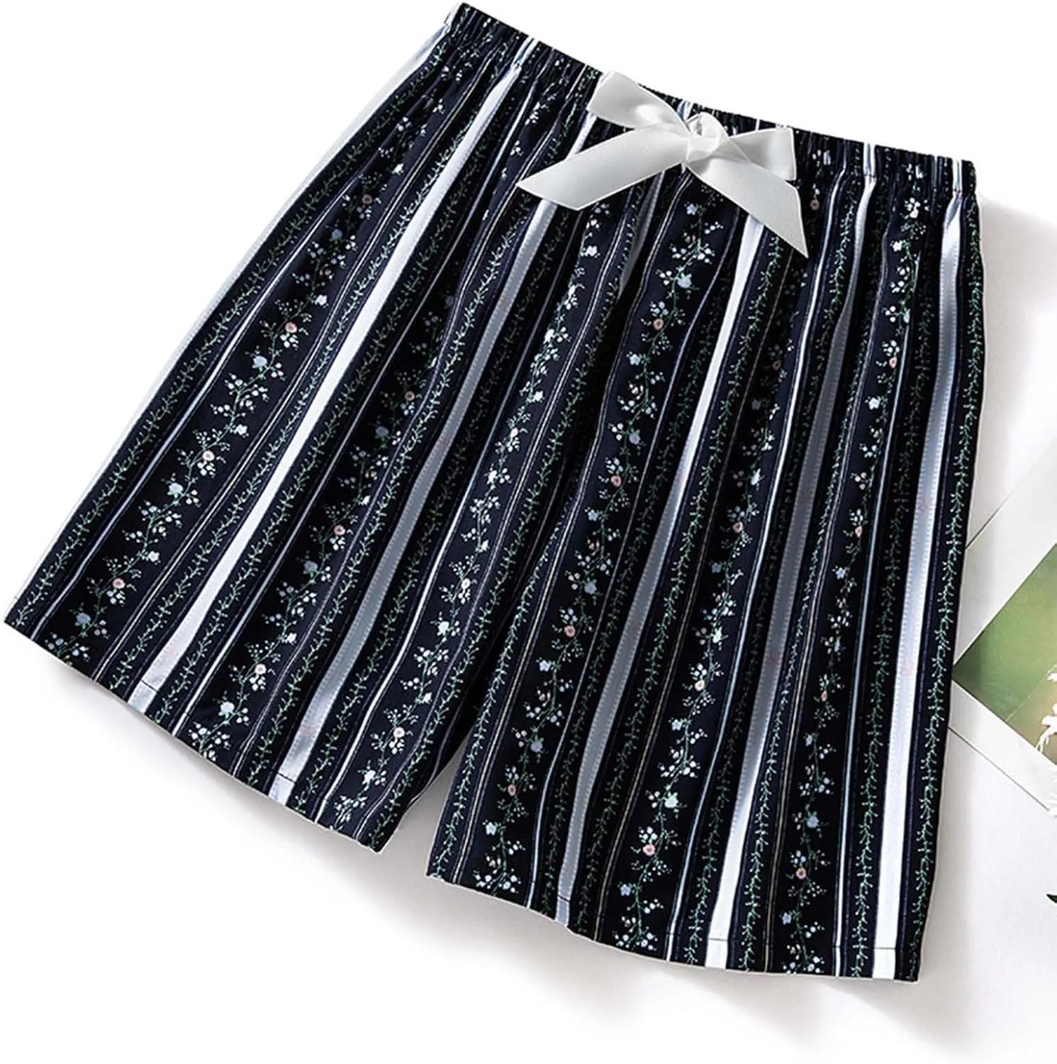 Floral Print Boxer Shorts for Women Comfy Summer Thin Elastic Waist Pjs Bottoms Loose Sleepwear Lounge Pajama Shorts