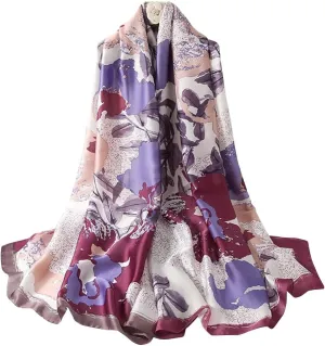 Floral Silk Like Scarf for Women Floral Print Large Scarf Shawl