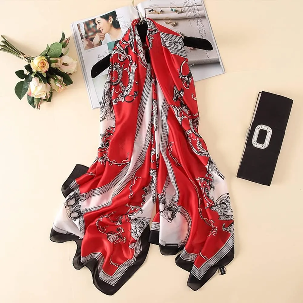 Floral Silk Like Scarf for Women Floral Print Large Scarf Shawl