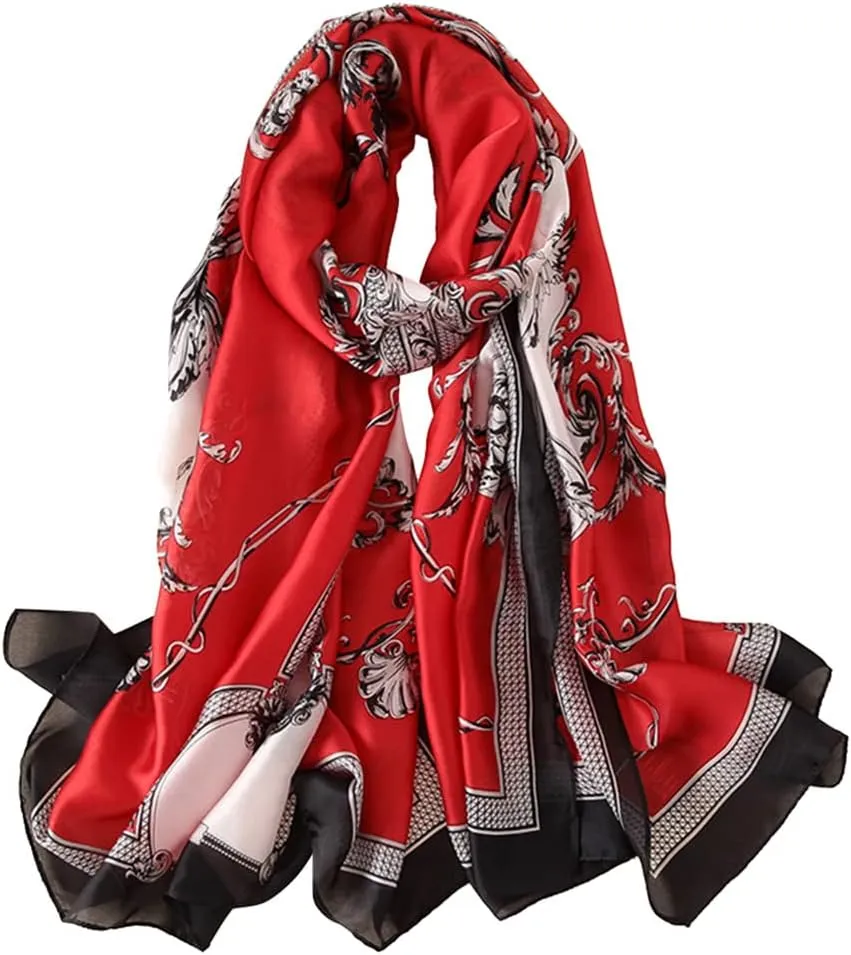 Floral Silk Like Scarf for Women Floral Print Large Scarf Shawl