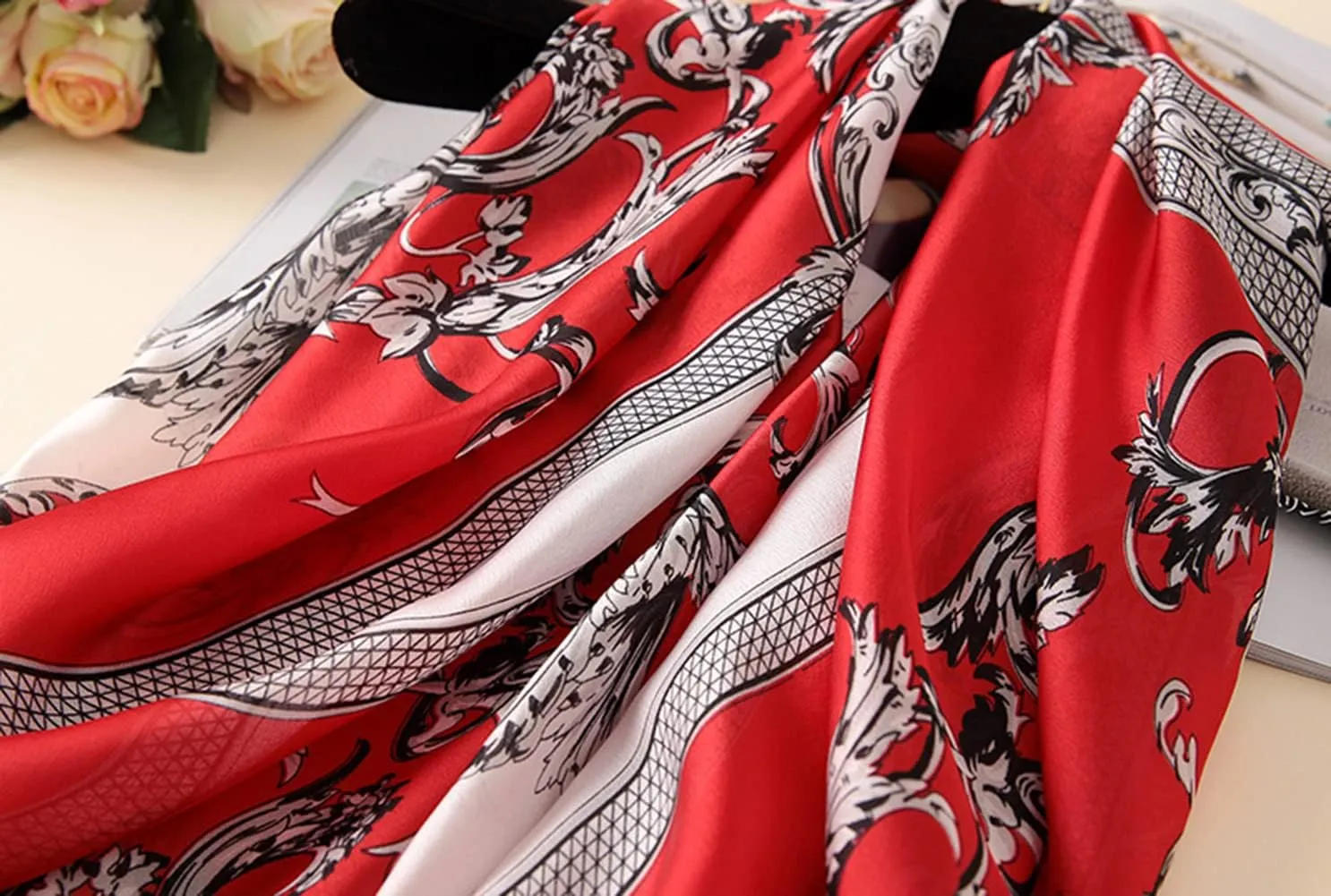 Floral Silk Like Scarf for Women Floral Print Large Scarf Shawl