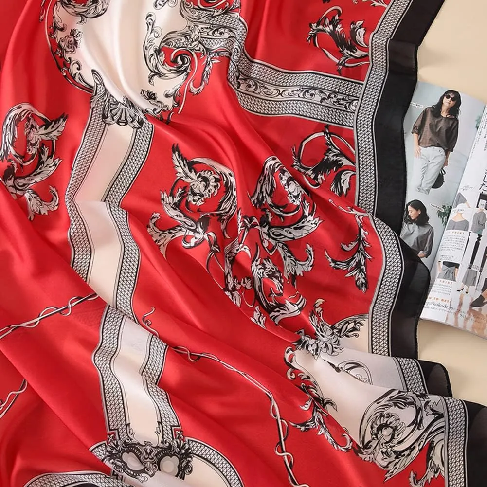 Floral Silk Like Scarf for Women Floral Print Large Scarf Shawl