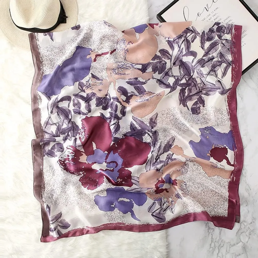 Floral Silk Like Scarf for Women Floral Print Large Scarf Shawl