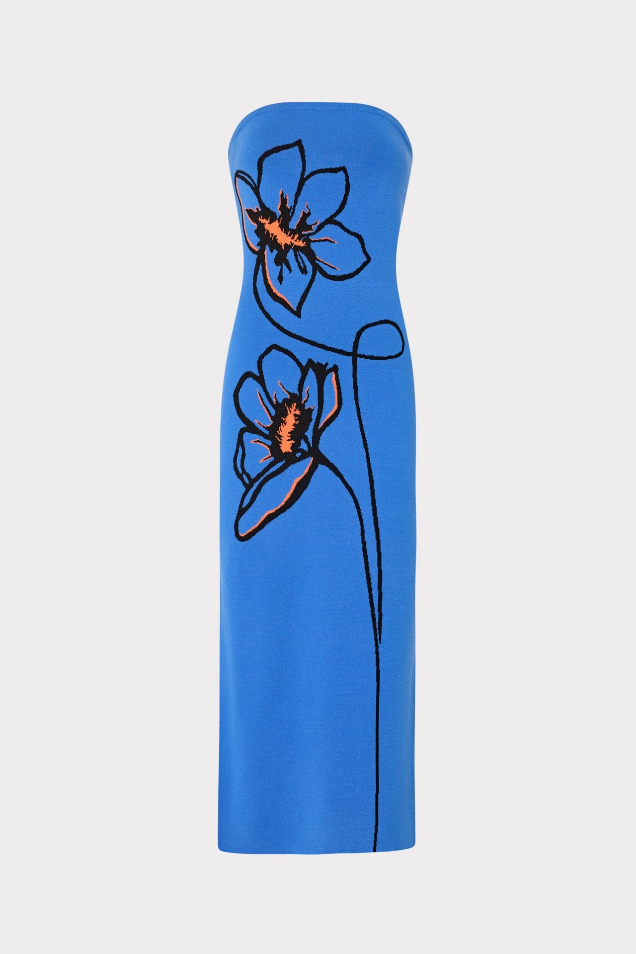 Floral Strapless Knit Midi Dress Airy Feel Street Edge