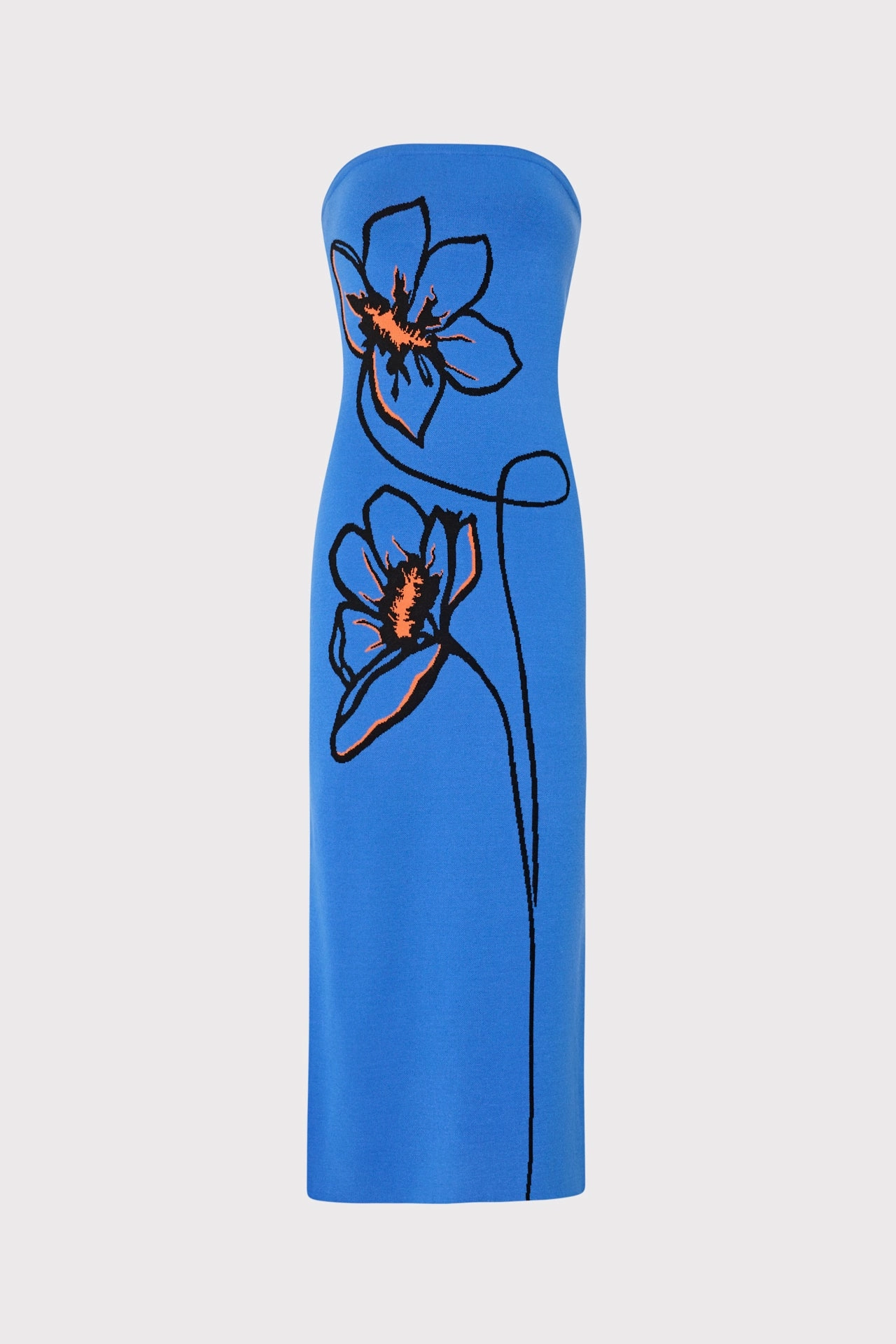 Floral Strapless Knit Midi Dress Korean Trend