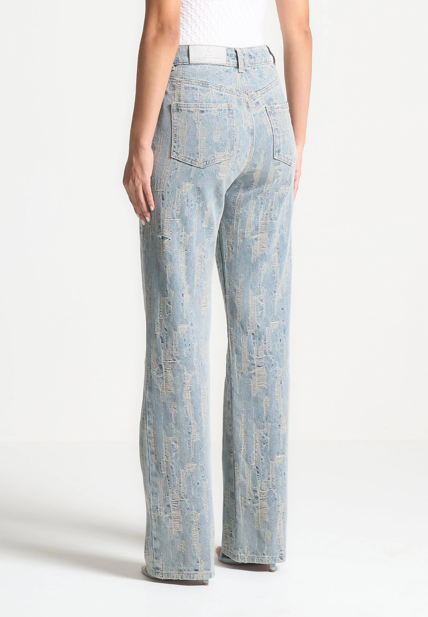 Florence - Distressed High Rise Straight Leg Jeans - Mid Blue Teen Outfit Bold Urban Explorer Plain Favorite