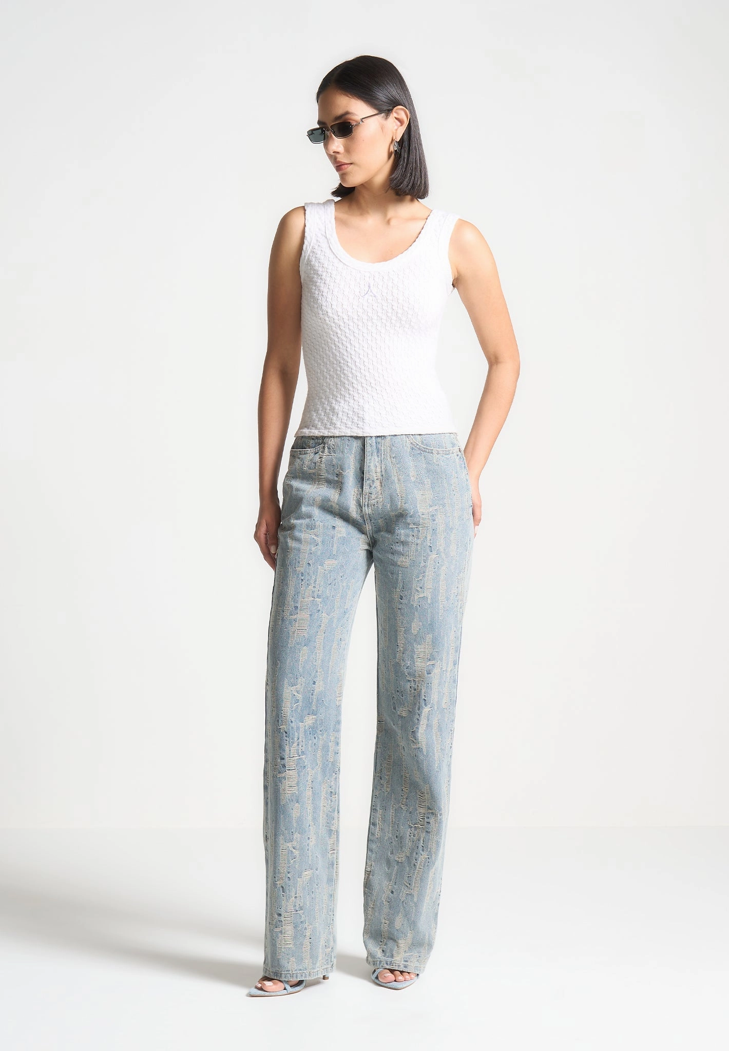 Florence - Distressed High Rise Straight Leg Jeans - Mid Blue Street Routine