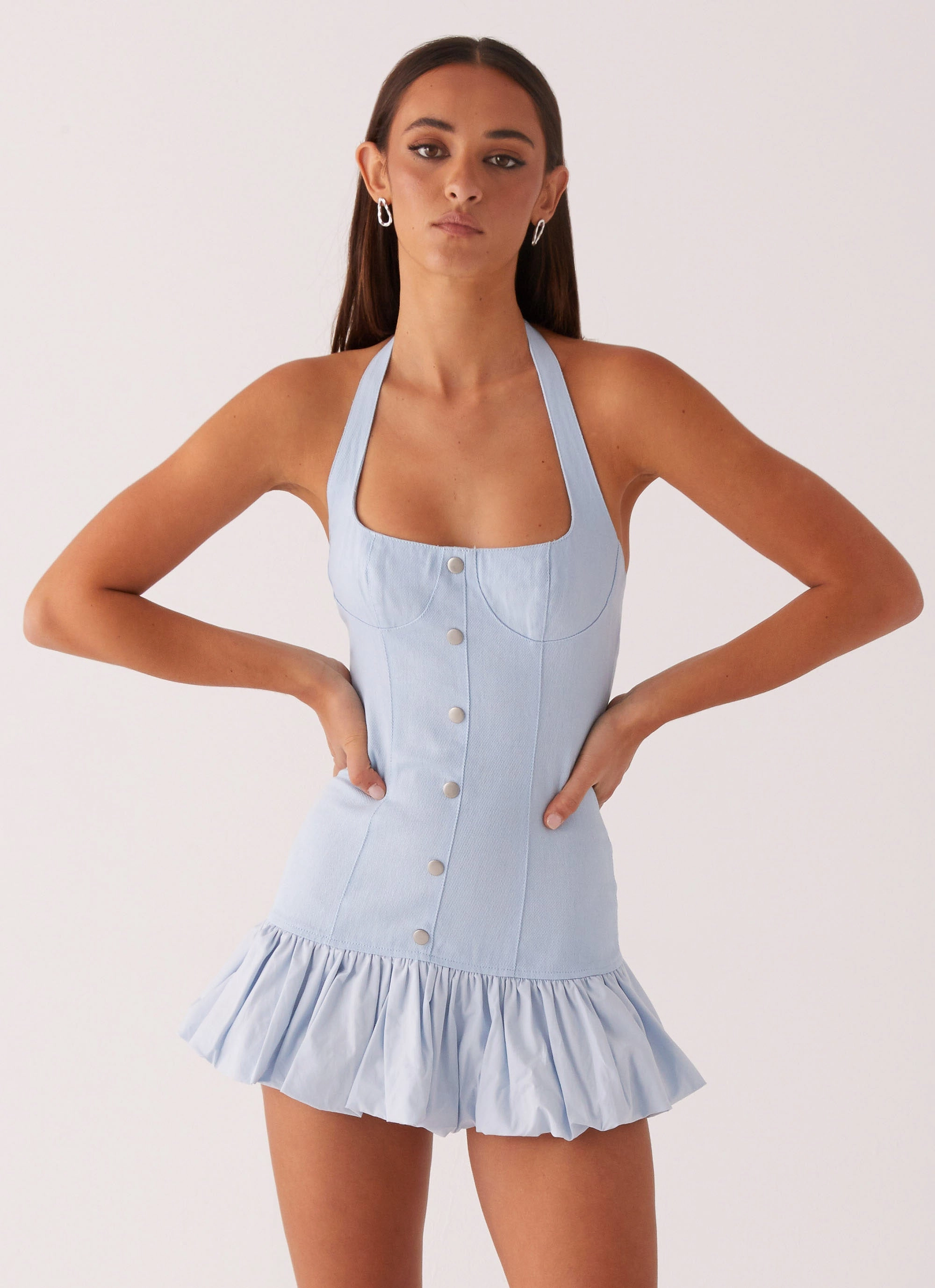 Pure Vibes Georgina Denim Mini Dress - Light Blue