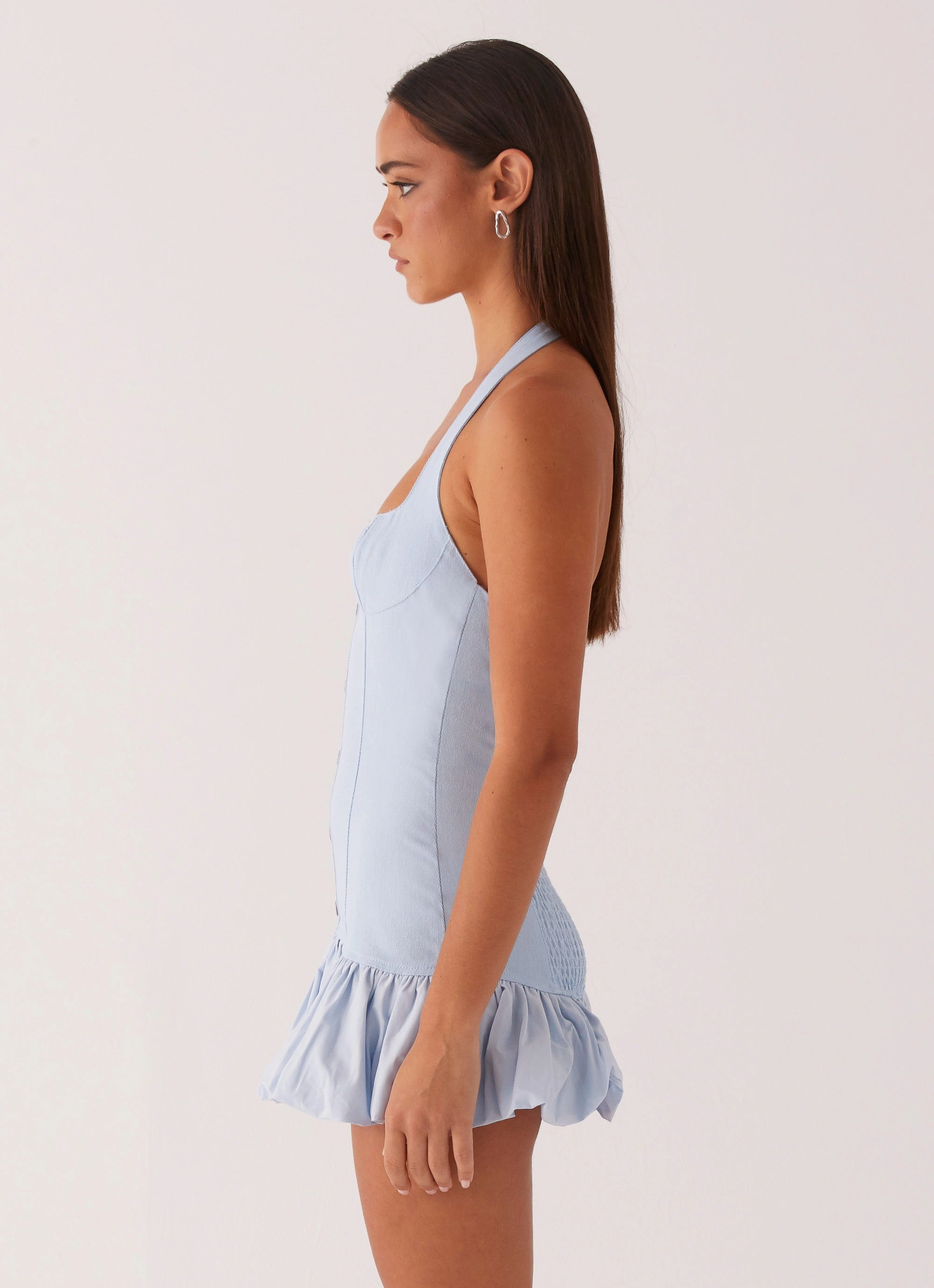 Couture Inspired Chic Appeal Georgina Denim Mini Dress - Light Blue