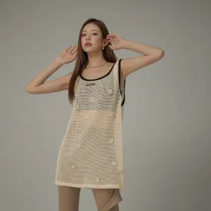 Flower Crochet Mesh Sleeveless Oversized Top