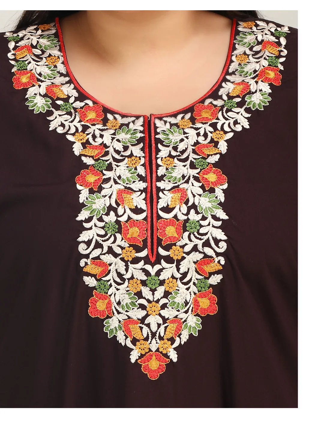 Flowerline Contrast Embroidered Nightgown